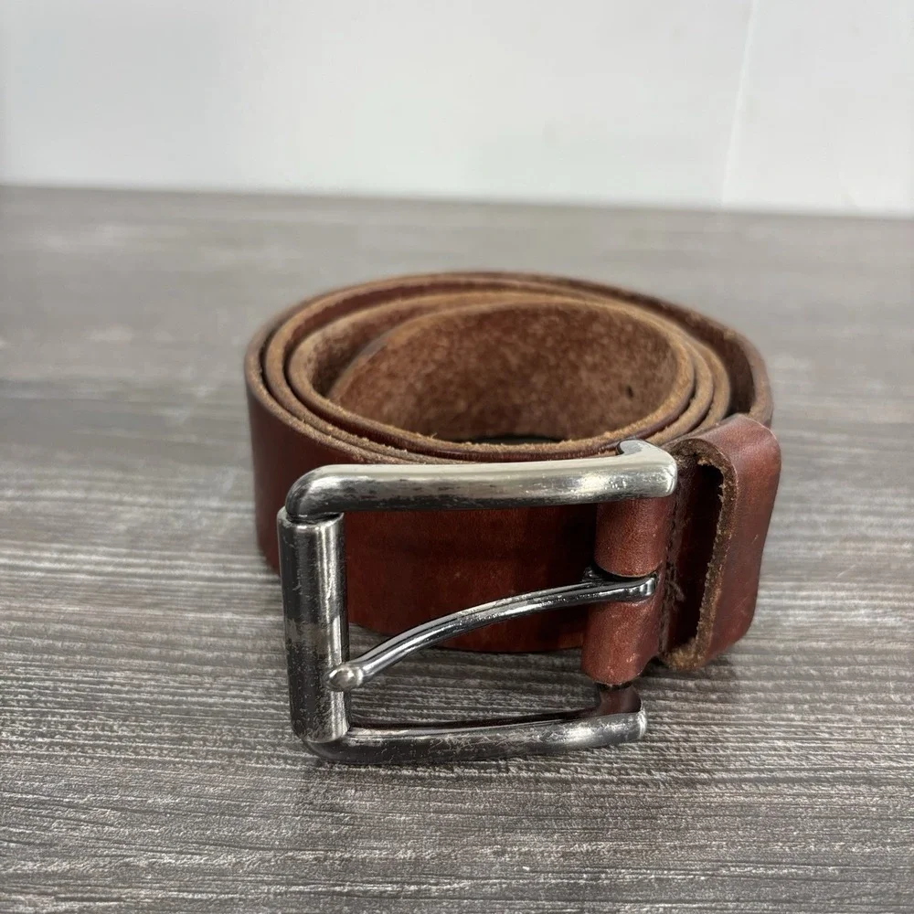 Fossil Mens size 38 Brown Genuine Leather Belt Nickel Buckle 1.5